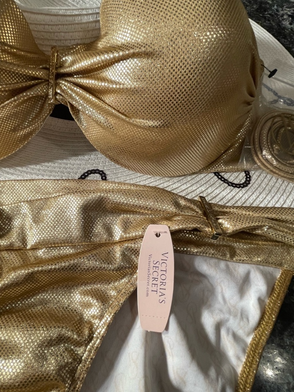 NWT Victoria Secrets bikini push-up bandeau gorgeous gold 36D/M - Picture 9 of 16